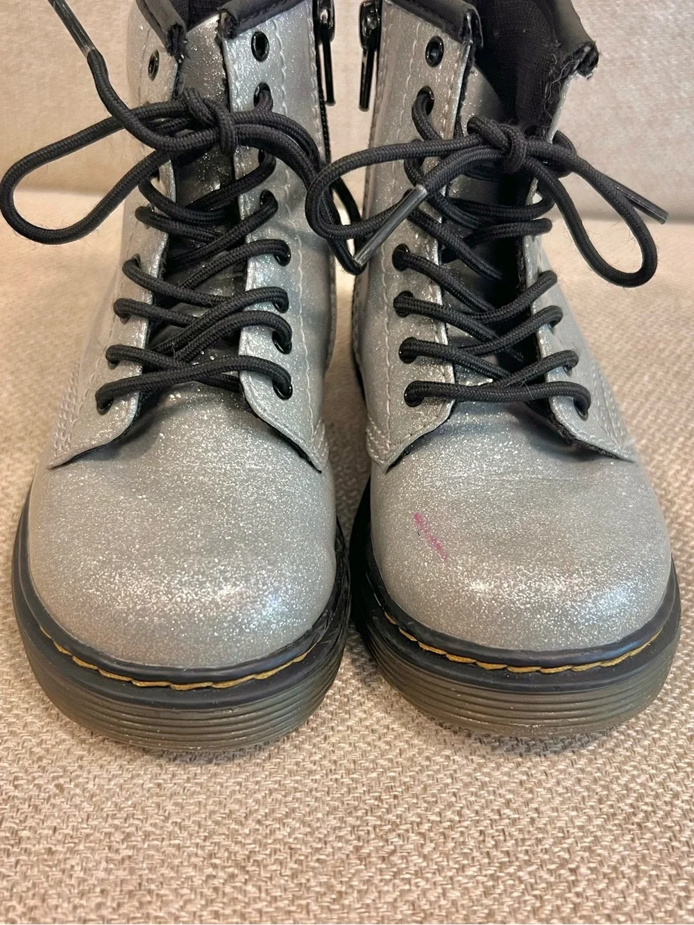 Dr. Martens Size 7 Toddler Girl 1460 Glitter Silver Lace-Up Boots